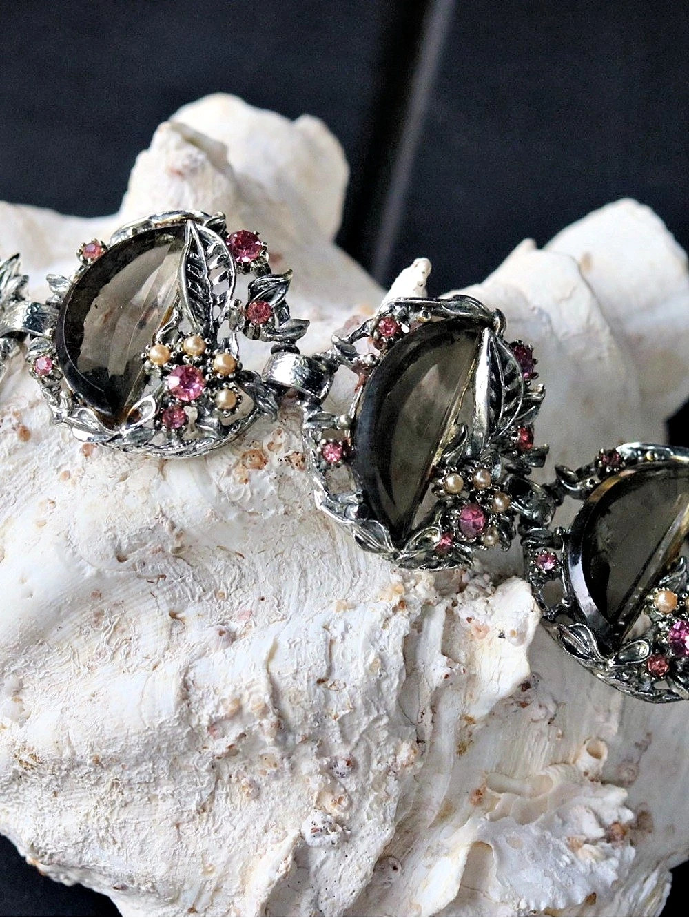 POME | Vintage bohemian whimsical Floral Crystal Silver tone Bracelet